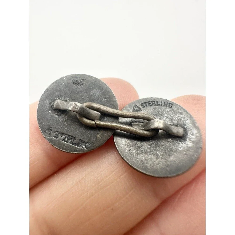Single Vintage Sterling Silver Blue Enamel Cufflink